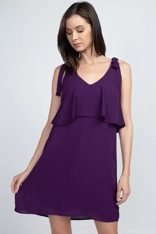 Shoulder-Tie V-Neck Ruffle Shift Dress Jolie Vaughan | Online Clothing Boutique near Baton Rouge, LA