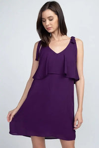 Shoulder-Tie V-Neck Ruffle Shift Dress Jolie Vaughan | Online Clothing Boutique near Baton Rouge, LA