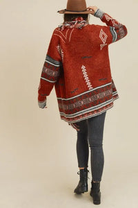 Sienna Aztec Open Front Fringe Cardigan Jolie Vaughan | Online Clothing Boutique near Baton Rouge, LA, on trend, cardigan, layering, add jeans, rich colors, women's clothing, mature women's clothing, clothing for women, afterpay