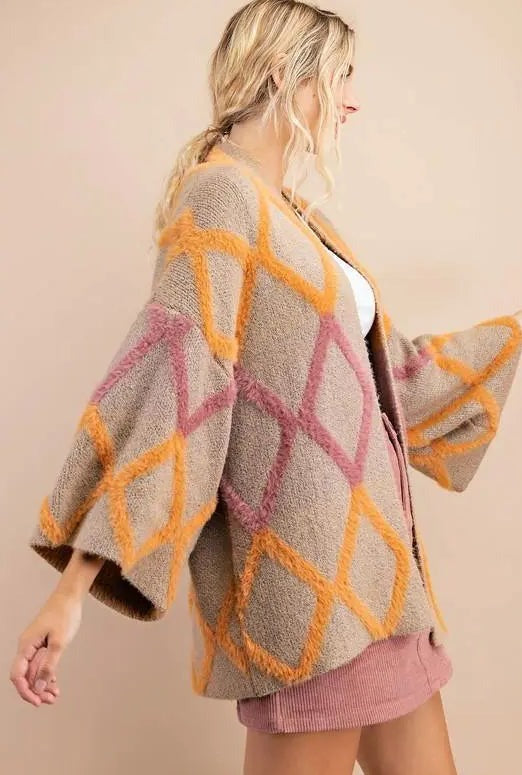 Textured Diamond Open Front Cardigan Jolie Vaughan | Online Clothing Boutique near Baton Rouge, LA