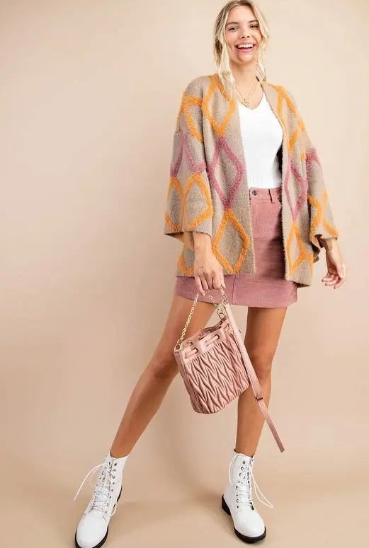 Textured Diamond Open Front Cardigan Jolie Vaughan | Online Clothing Boutique near Baton Rouge, LA