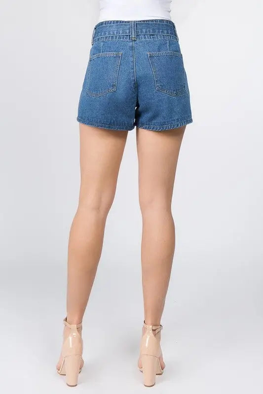 Tie Waist Medium Blue Denim Shorts Jolie Vaughan | Online Clothing Boutique near Baton Rouge, LA