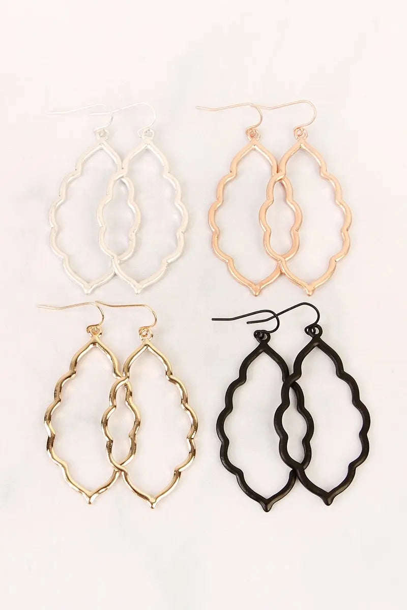 Zwina Dangle Earrings Jolie Vaughan | Online Clothing Boutique near Baton Rouge, LA, Moroccan Earrings, Black, Silver, Gold, Rose Gold, Matte Gold, Matte Silver, Matte Rose Gold, Hematite, Cutout Earrings, Dangle Earrings