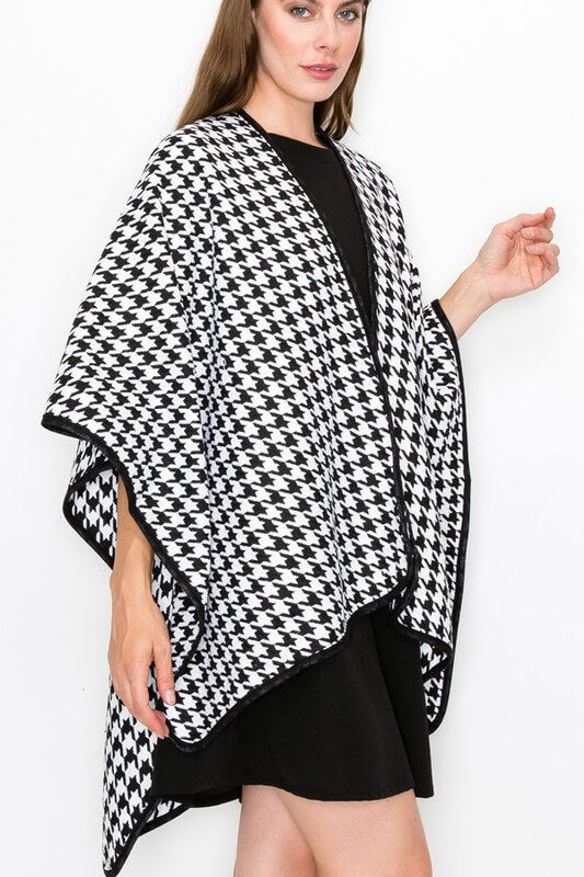 Houndstooth Wrap Poncho Cape