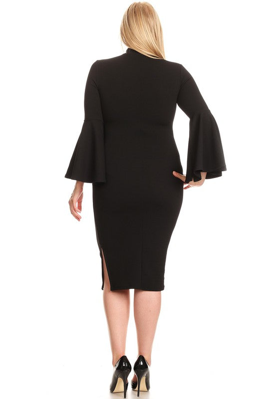 Plus size black outlet dress with bell sleeves