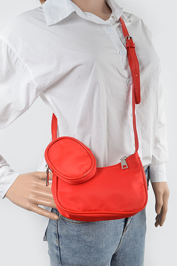 Nylon Zip Crossbody Bag with Mini Bag