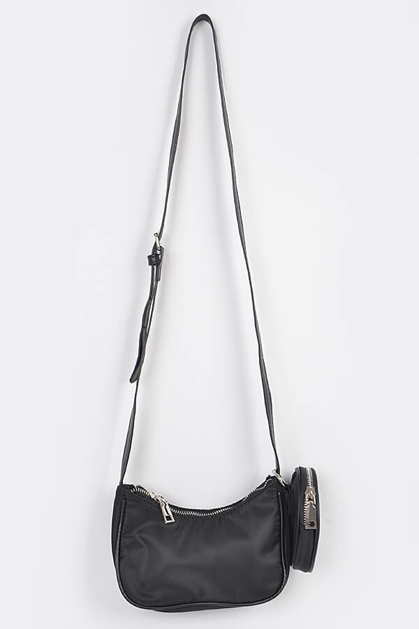 Nylon Zip Crossbody Bag with Mini Bag