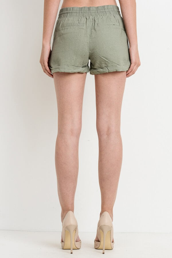 gauze button down shirt- linen drawstring shorts womens-