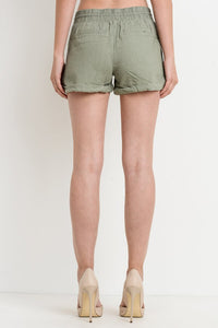 gauze button down shirt- linen drawstring shorts womens-