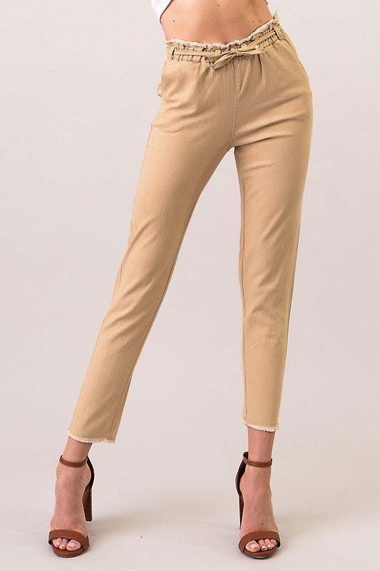 Frayed Ankle Drawstring Khaki Capris – Jolie Vaughan Boutique