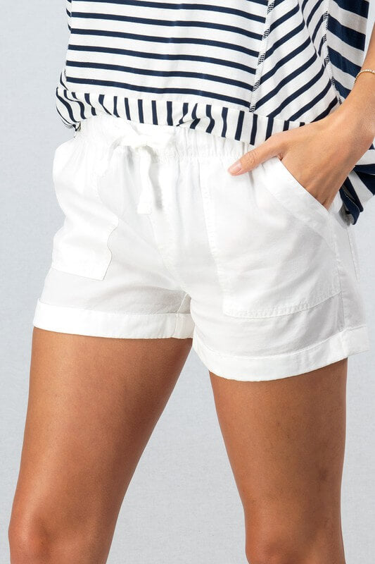 Navy Linen Blend Drawstring Shorts