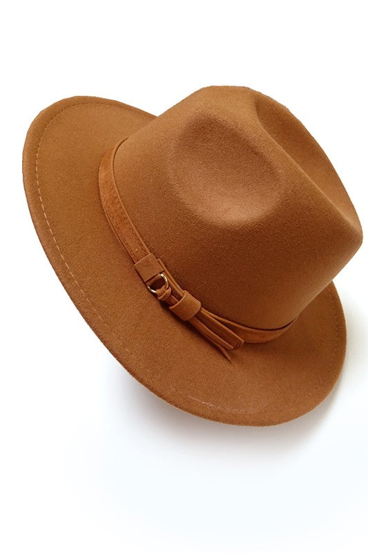 Wide Brim Fashion Hat with Buckle Detail - Jolie Vaughan | Online Clothing Boutique near Baton Rouge, LA The Wide Brim Fedora with buckles detail is a fashionable, wide brimmed hat that will keep you looking classy. You can wear this in any season and it goes well with a dress or pants. The fedora is made of wool felt which provides good protection from the sun while still keeping your head cool.