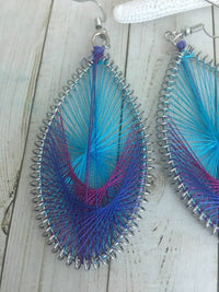 String Art Earrings,String Teardrop Earrings,Thread Earrings,Peacock Colored String Earrings,Coiled Thread Teardrop Earrings, Fun Earrings