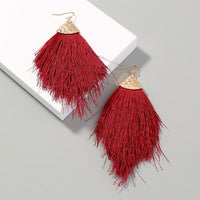 Burgundy Tassel Fringe Earrings