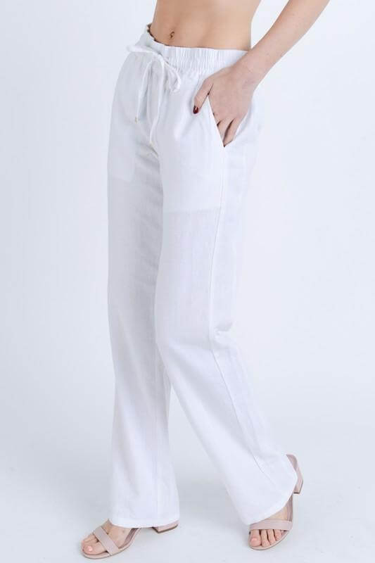Rafaella Women's Wide Leg Drawstring Linen Pants, Natural, XX