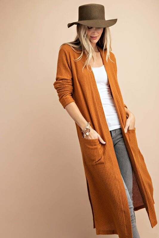 Hazel Open Front Long Pocket Cardigan Outerwear Jolie Vaughan Boutique