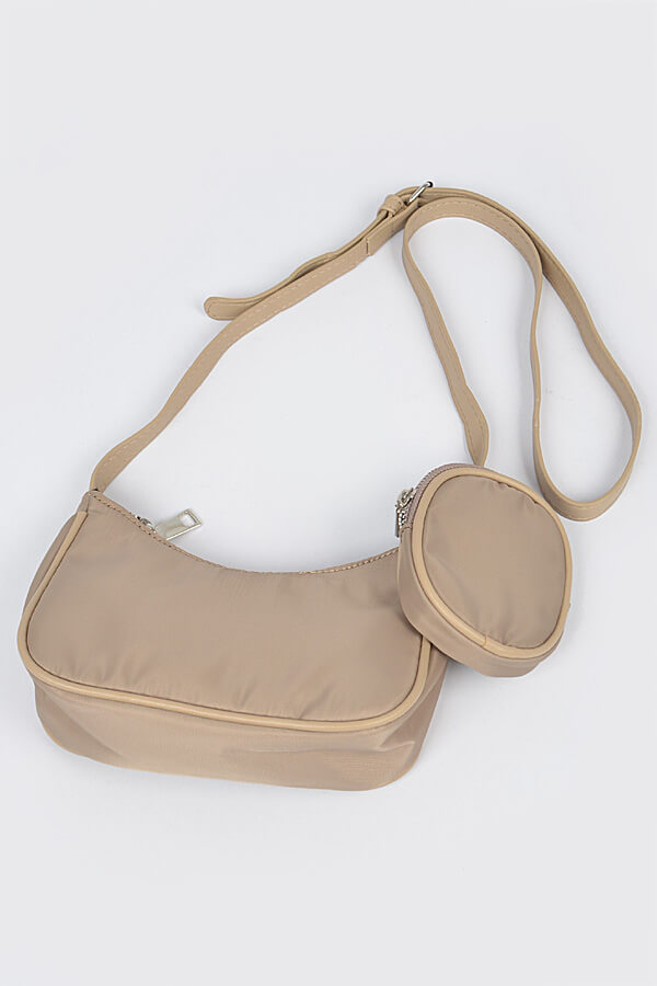 Nylon Zip Crossbody Bag with Mini Bag