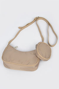 Nylon Zip Crossbody Bag with Mini Bag