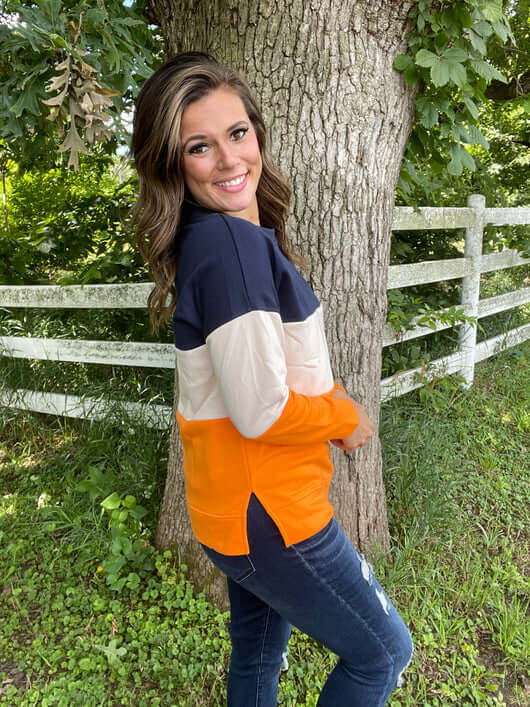 Navy - Oatmeal - Orange Color Block Tunic