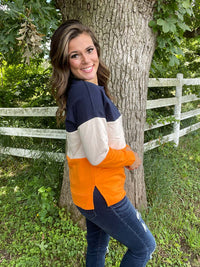 Navy - Oatmeal - Orange Color Block Tunic
