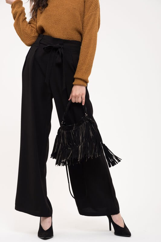 Belted Woven Paperbag Pants | Black Wide Leg Pants – Jolie Vaughan Mature  Women\'s Online Clothing Boutique