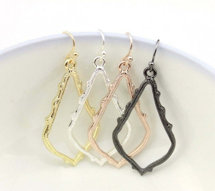Hollow Waterdrop Dangle Earrings Jolie Vaughan | Online Clothing Boutique near Baton Rouge, LA, kendra scott, fashion designer, designer jewelry, fashion designer jewelry, 14k gold, gold, drop earrings, earrings, moroccan, silhouette, architecture, classic, alexandra, marrakech, marrakech collection, summer, summer 2014, summer collection, sophee, gifts for her, gifts for valentines day, valentines day, gifts for girlfriend, galentine gifts, kendra scott, black dangle earrings
