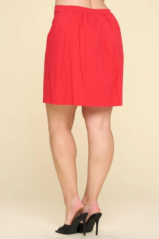 Red Button Front High Waist Skirt