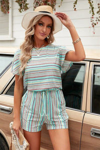 Striped Short Sleeve Romper