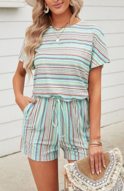 Striped Short Sleeve Romper  Womens Rompers – Jolie Vaughan Mature Women's  Online Clothing Boutique