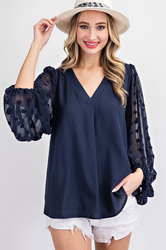 Swiss Dot Long Sleeve Blouse Jolie Vaughan | Online Clothing Boutique near Baton Rouge, LA online boutique for mature women mature women's clothing online boutique clothing for women over 50 mature womens clothing mature women s fashion clothing for women over 40 online boutique for mature women women's clothing cheap women's online clothing boutique  Winter fashion Winter fashion apparel and accessories