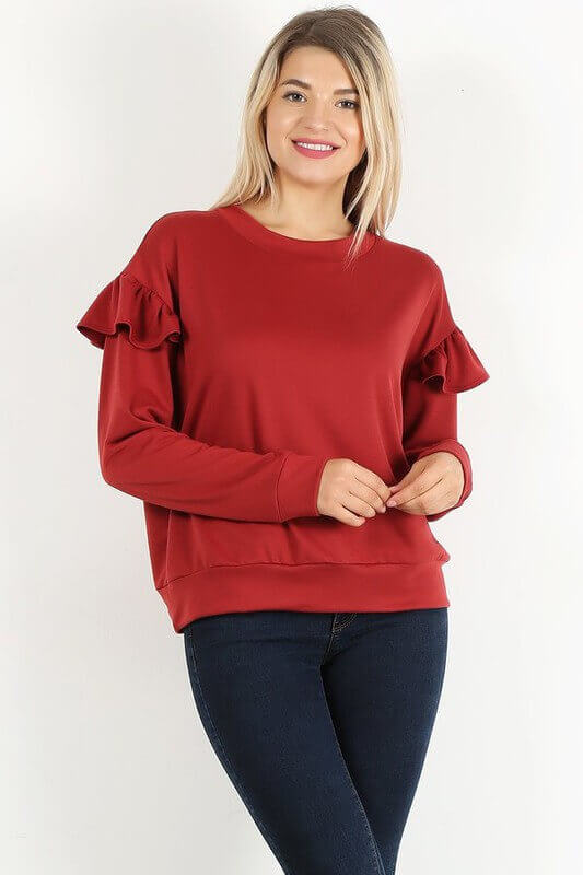Relaxed Scarlet Ruffled Sleeved Blouse