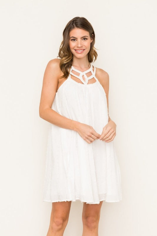womens summer dresses at macys White Lattice Detail Neckline Dress – Jolie Vaughan Boutique