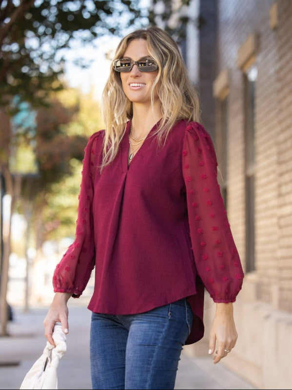 Swiss Dot Long Sleeve Blouse Jolie Vaughan | Online Clothing Boutique near Baton Rouge, LA online boutique for mature women mature women's clothing online boutique clothing for women over 50 mature womens clothing mature women s fashion clothing for women over 40 online boutique for mature women women's clothing cheap women's online clothing boutique  Winter fashion Winter fashion apparel and accessories