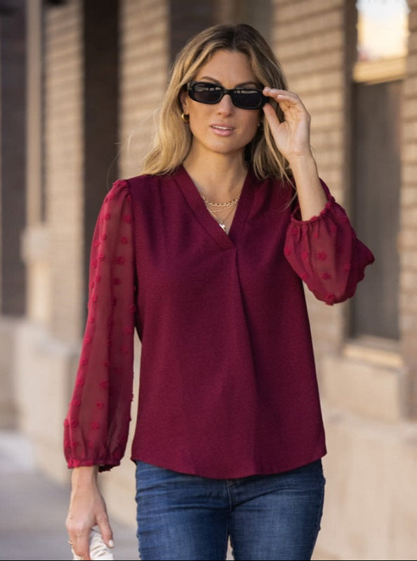 Swiss Dot Long Sleeve Blouse Jolie Vaughan | Online Clothing Boutique near Baton Rouge, LA online boutique for mature women mature women's clothing online boutique clothing for women over 50 mature womens clothing mature women s fashion clothing for women over 40 online boutique for mature women women's clothing cheap women's online clothing boutique  Winter fashion Winter fashion apparel and accessories