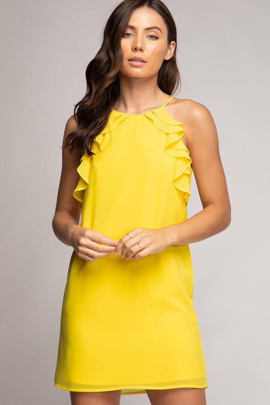 Ruffle Shift Dress-Summer Yellow Ruffle Shift Dress-Summer Yellow