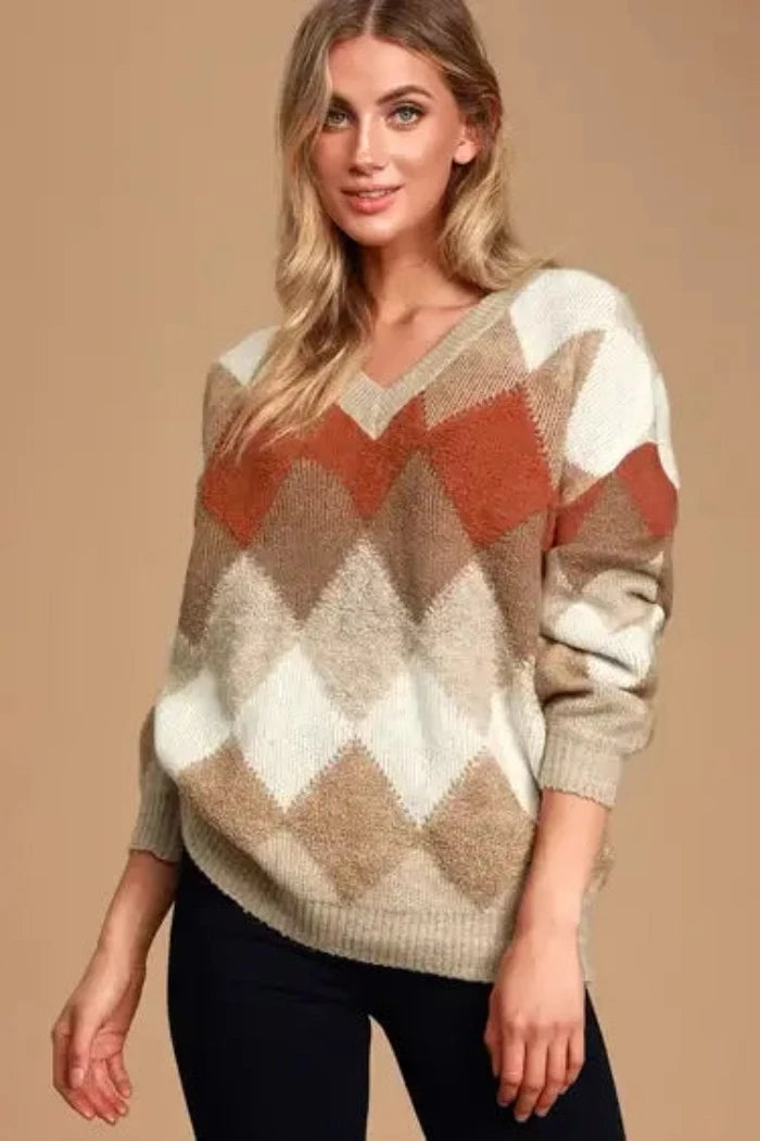 Anna Argyle Oversized V-Neck Sweater  Jolie Vaughan Boutique