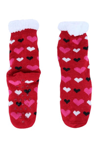 Love You Heart Sherpa Socks in Red