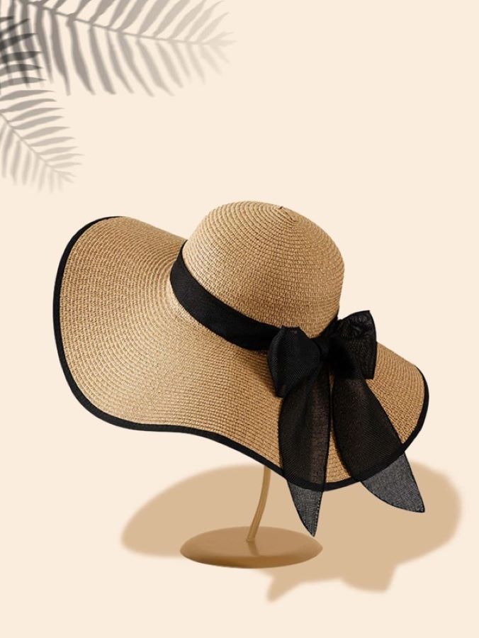 Elegant Sun Wide Brim Straw Hat with Black Trim