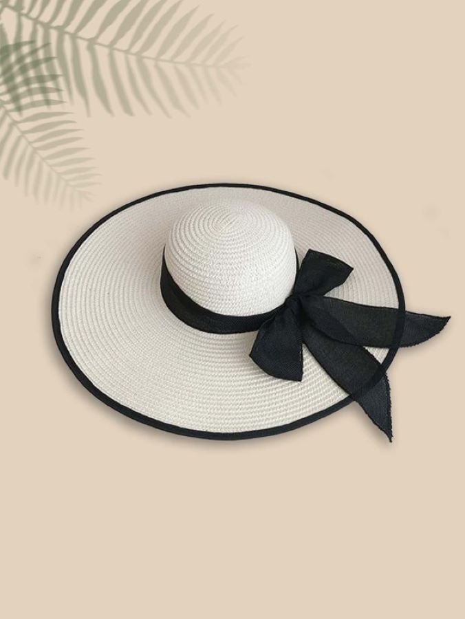 Elegant Sun Wide Brim Straw Hat with Black Trim