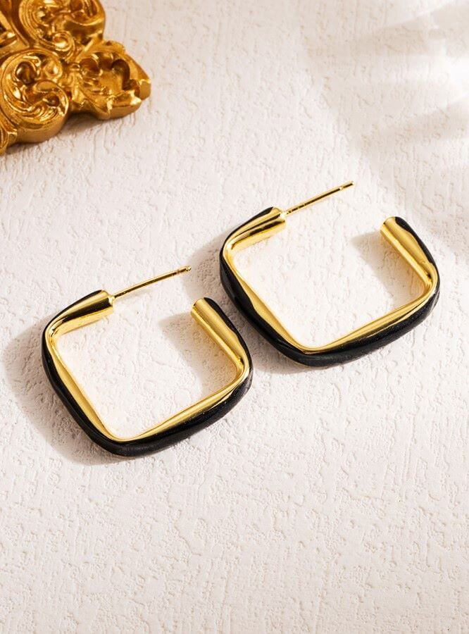 18K Gold-Plated Square Enamel Earrings