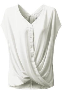 Crystal Cap-Sleeve Cross Front Button Top