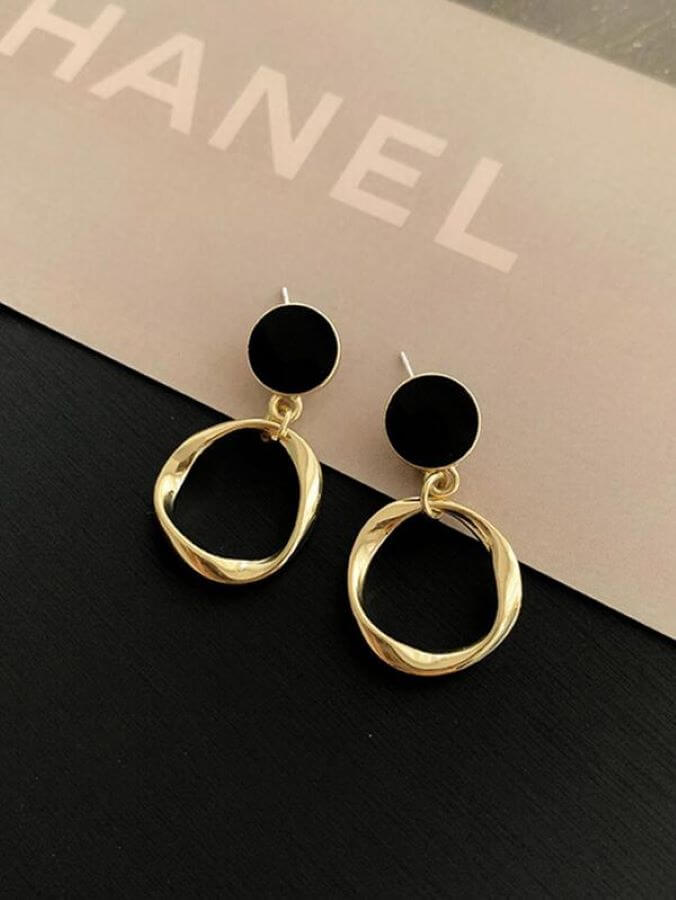 Black enamel deals cc drop earrings