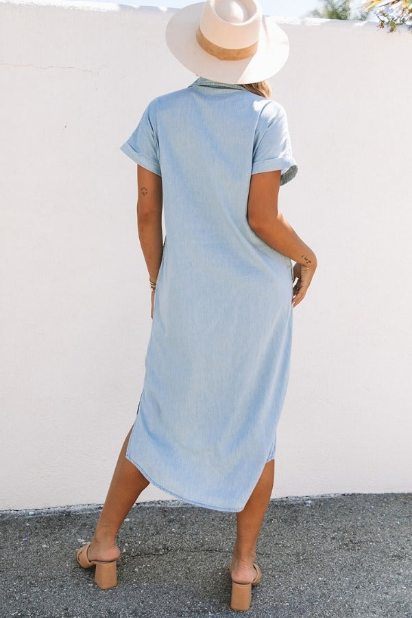 Chambray Button-Up Midi Dress Jolie Vaughan Boutique Chambray Button-Up Midi Dress Jolie Vaughan Boutique