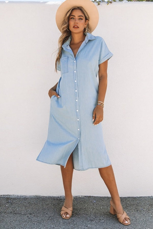 Chambray button up dress hotsell