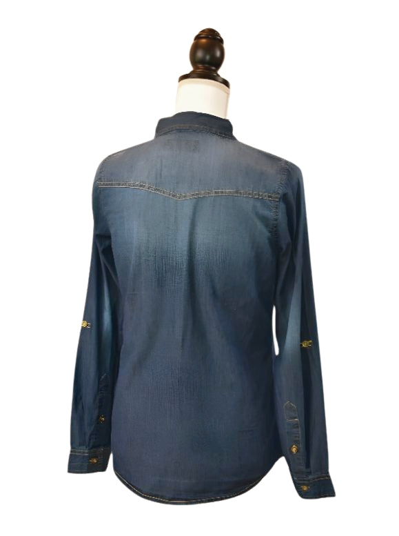Presley Denim Double-Pocket Button-up Shirt Jolie Vaughan | Online Clothing Boutique near Baton Rouge, LA