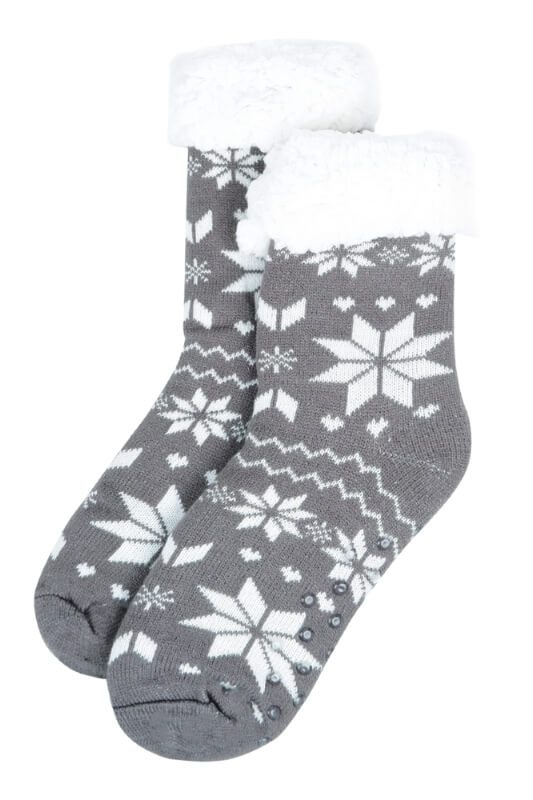Snowflake Holiday Slipper Socks-Grey