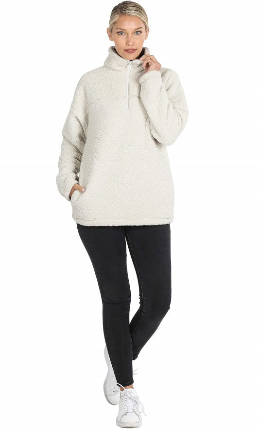 Half Zip Sherpa Pullover with Pockets