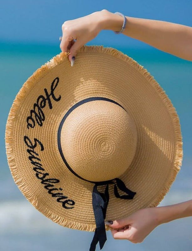 "Hello Sunshine" Floppy Sun Straw Hat