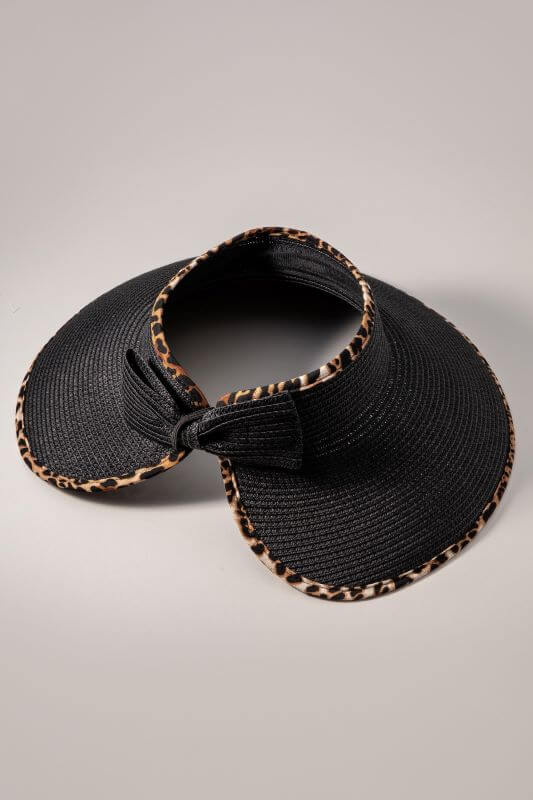 Black Leopard Patchwork Bow Wide Brim Straw Hat-Mature women's clothing- Online boutique for mature women- Fashion for women over 40/50/60- Stylish clothing for mature women- Sophisticated women's fashion- Elegant clothing for older women- Trendy outfits for mature ladies- Fashionable clothes for senior women- Classic and timeless women's fashion- Chic and age-appropriate clothing- Women's boutique for the mature market