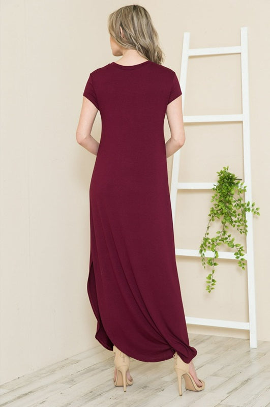 Solid Short Sleeve Maxi Dress with Side Slit Solid Short Sleeve Maxi Dress with Side Slit